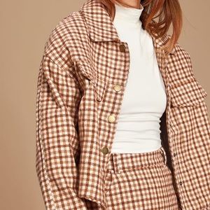 Lulu’s brown plaid cropped utility jacket